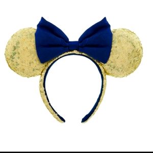 Disney Minnie Mouse Gold Sequin Ears w/ Blue Bow